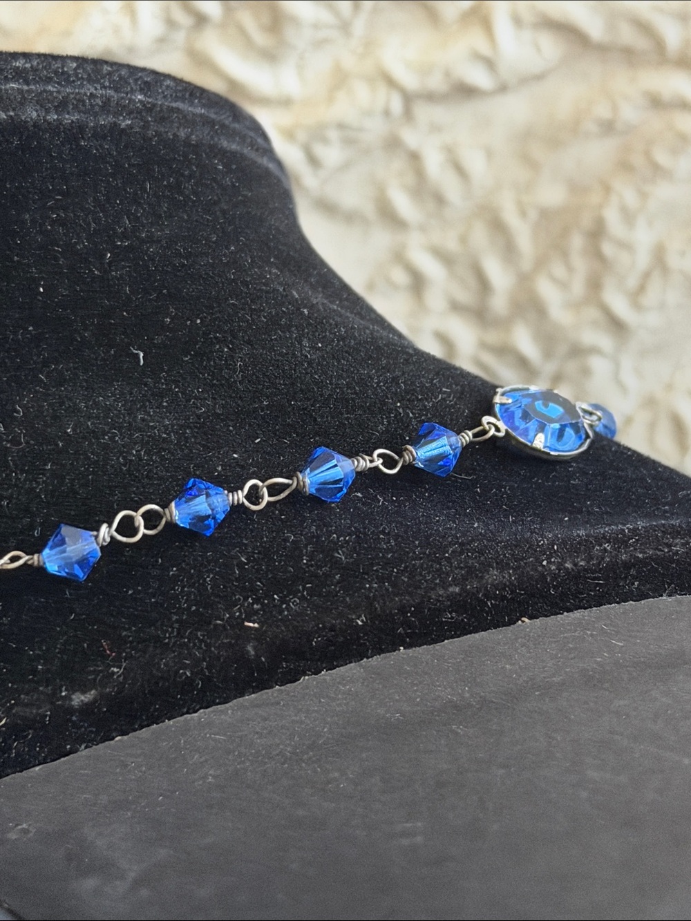 Gorgeous blue crystal necklace sterling silver oxidized hand made vintage - Picture 13 of 13